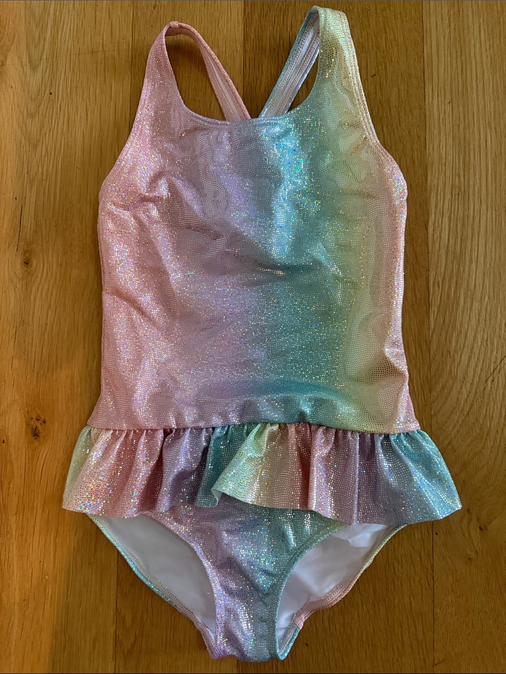H&M Shimmer Pastel Rainbow Ruffle One-Piece Swimsuit